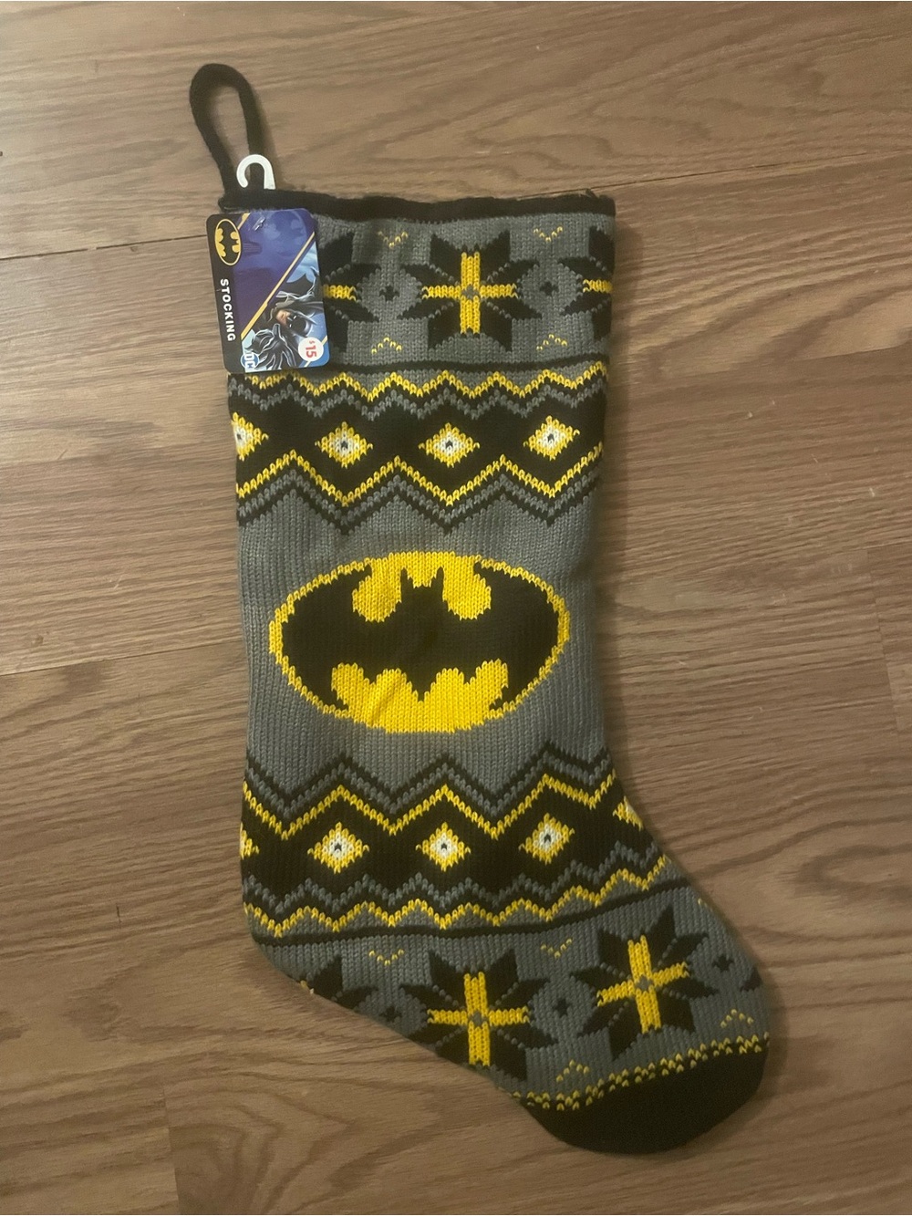 DC Comics Batman Knit Holiday Stocking in Gray & Yellow